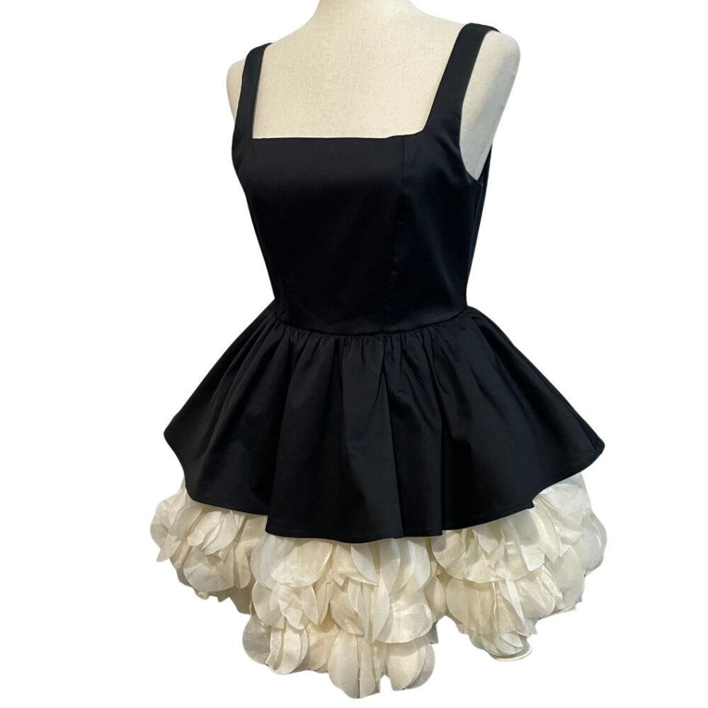 Innovare Denim Davorka Mini Dress Structured Black Cream Ruffle Lined Women's S